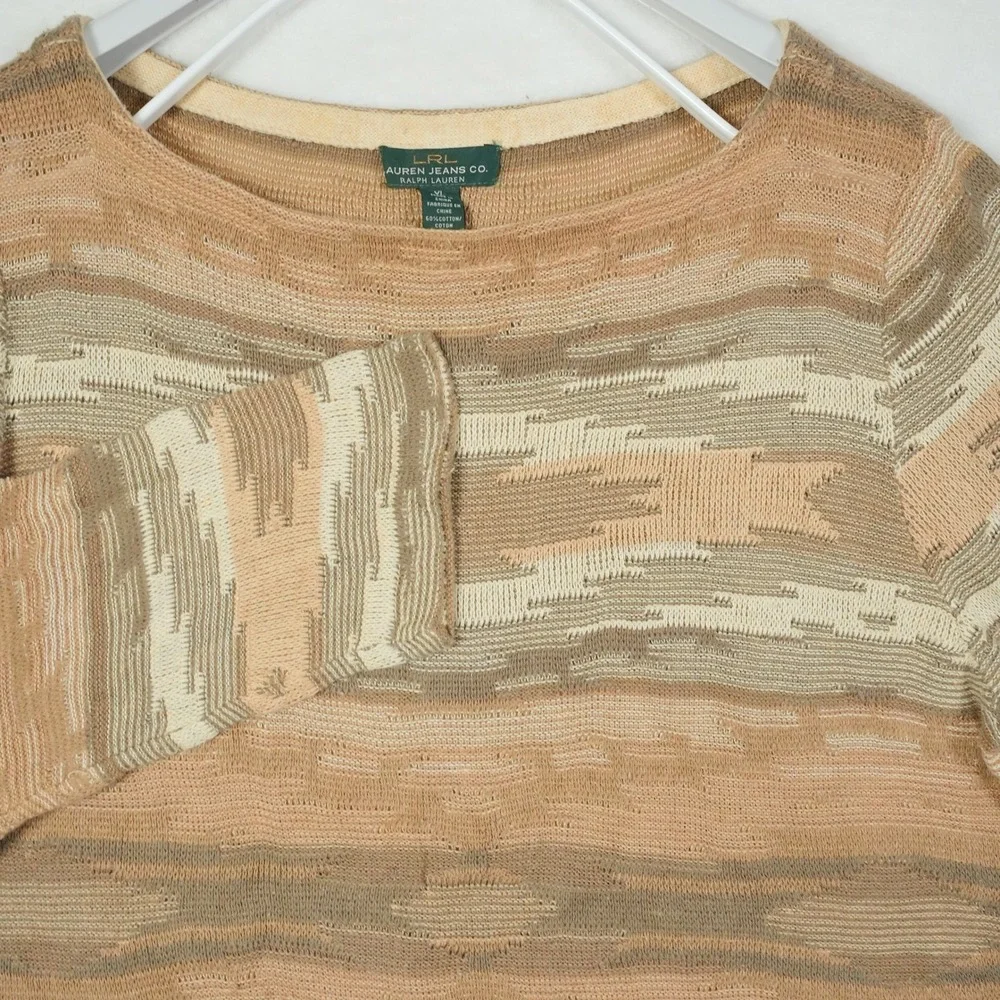 LRL Ralph Lauren Southwest Boat Neck 3/4 Sleeve Linen Blend Knit Sweater XL‎